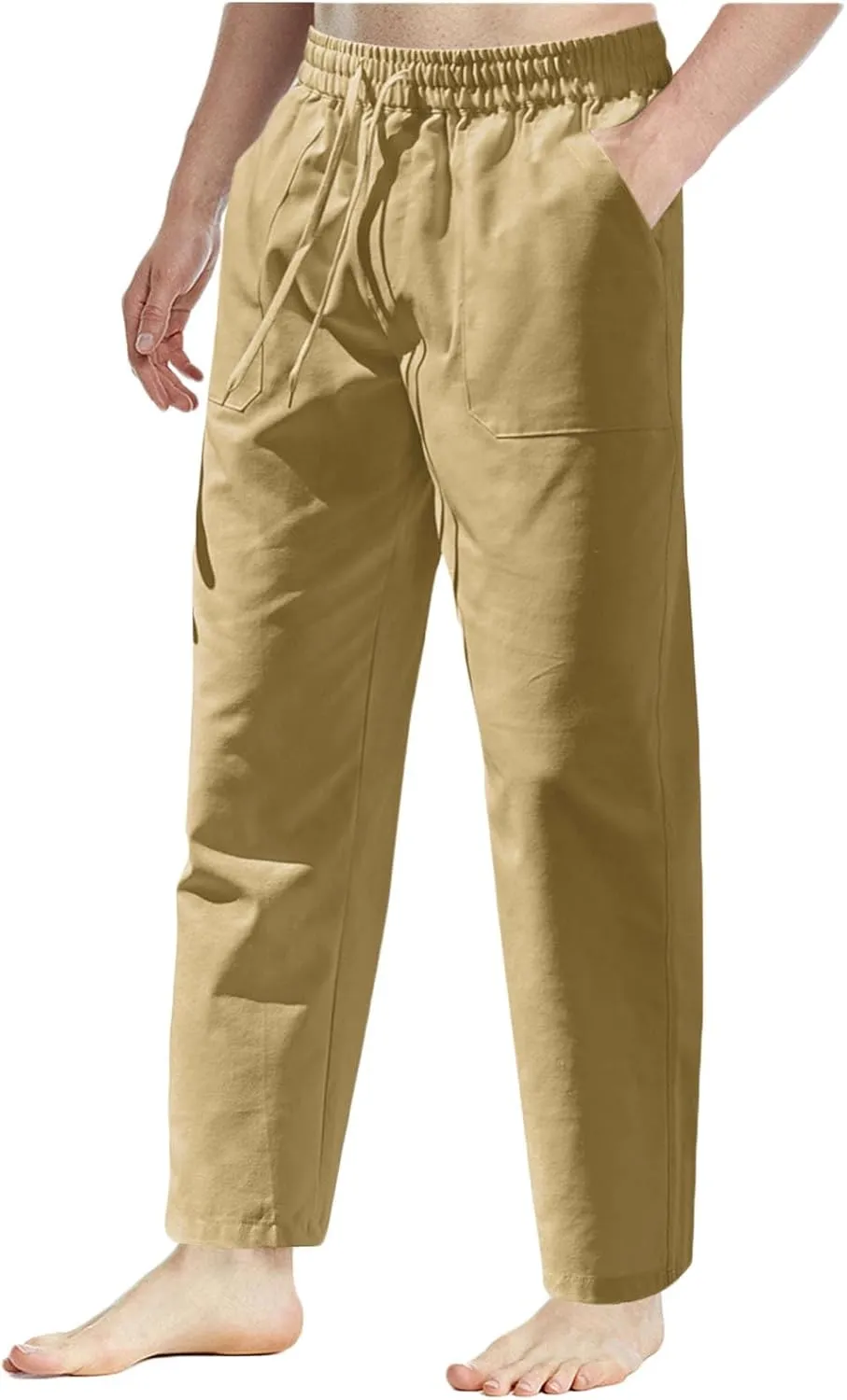 Men's Cotton Linen Pants Casual Work Pant Spring Business Elastic Drawstring Waist Trousers 2025 Solid Comfy Outfits