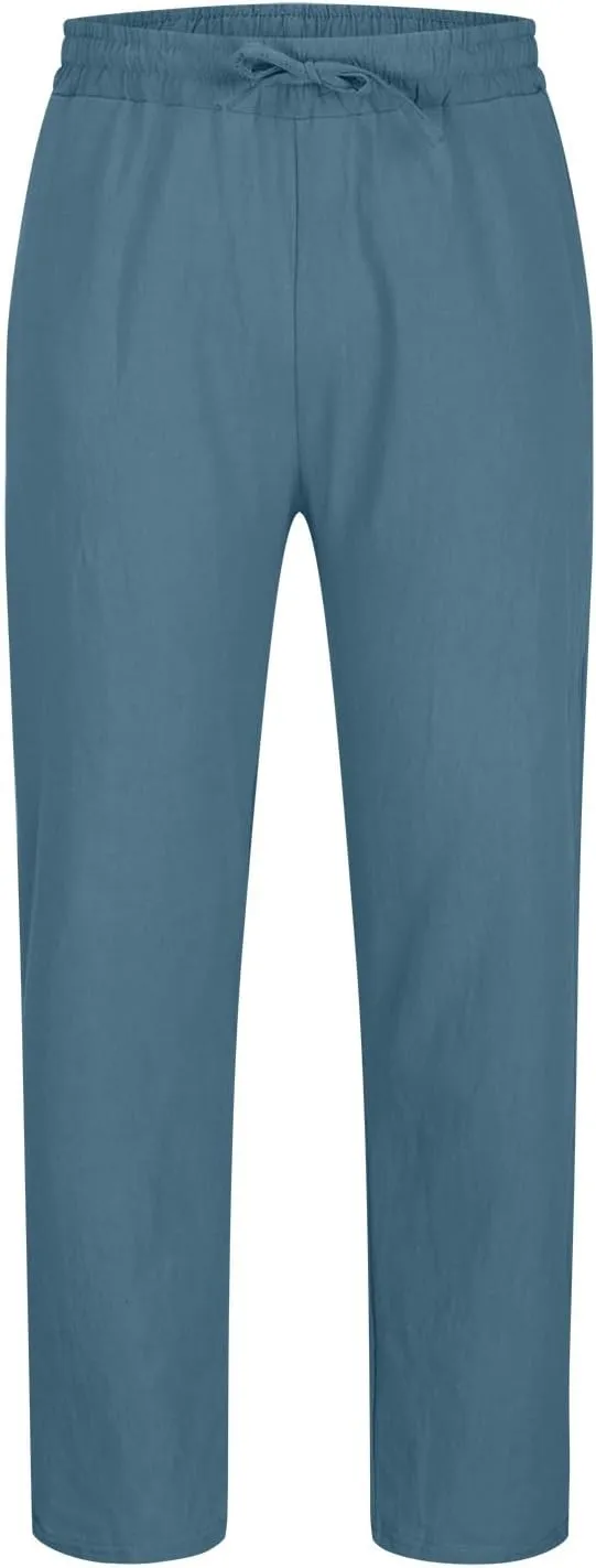 Men's Cotton Linen Trousers Casual Elastic Waist Pants Yoga Pants Straight Leg Sweatpant Drawstring Pants Quick Dry
