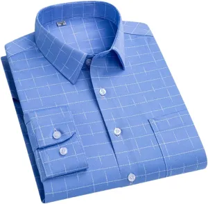 Men's Formal Shirt Slim Long Sleeve Dress Shirt Business Blouse Stripe Regular Fit Casual Tops
