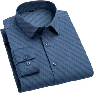 Men's Formal Shirt Slim Long Sleeve Dress Shirt Business Blouse Stripe Regular Fit Casual Tops