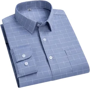 Men's Formal Shirt Slim Long Sleeve Dress Shirt Business Blouse Stripe Regular Fit Casual Tops