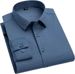Men's Formal Shirt Slim Long Sleeve Dress Shirt Business Blouse Stripe Regular Fit Casual Tops