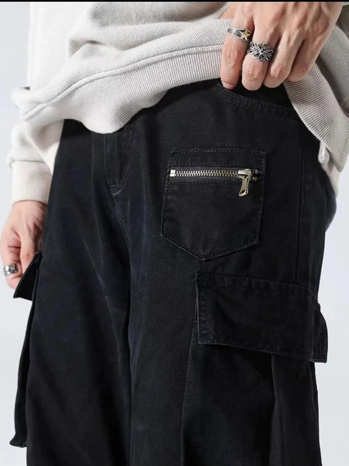 Men's High-Street Cargo Pants,Multi-Pocket,Straight-Leg Loose Versatile Casual Trousers