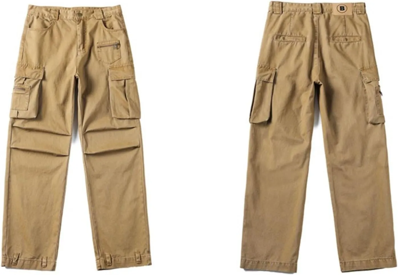 Men's High-Street Cargo Pants,Multi-Pocket,Straight-Leg Loose Versatile Casual Trousers