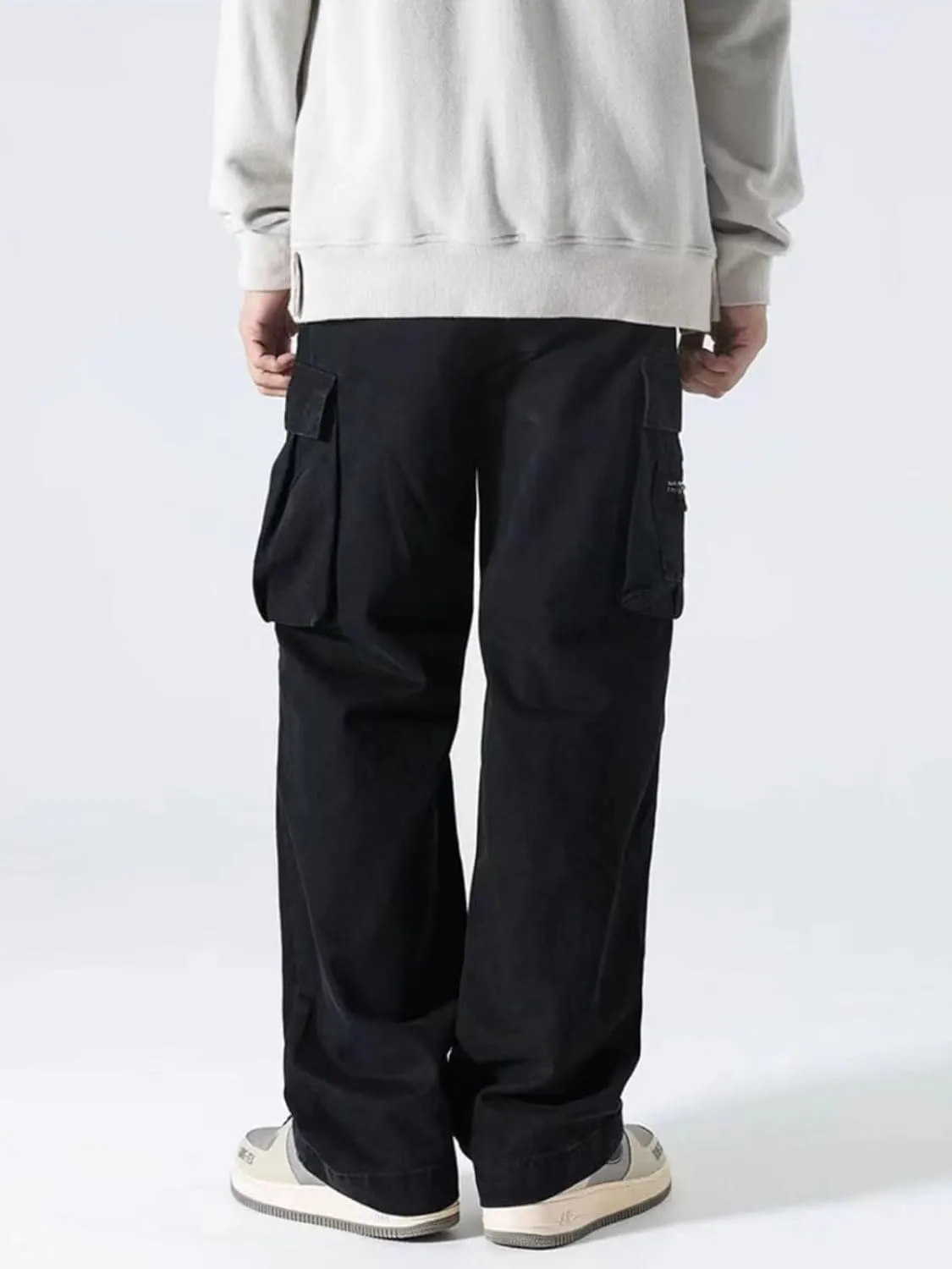 Men's High-Street Cargo Pants,Multi-Pocket,Straight-Leg Loose Versatile Casual Trousers