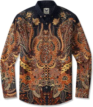 Mens Print Button Down Long Sleeve Shirt with Pocket Cotton Dress Shirt Vacation Casual Business