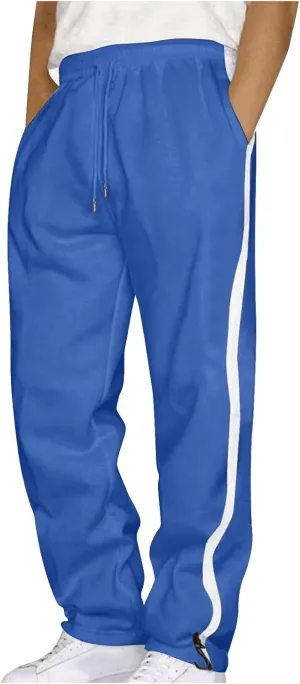 Men's Straight Leg Pants Contrast Drawstring Elastic Waist Sports Pants Work Casual Trousers with Pockets