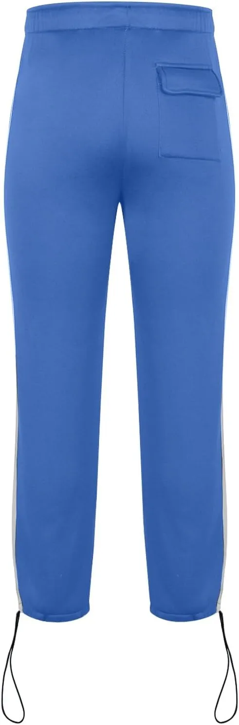Men's Straight Leg Pants Contrast Drawstring Elastic Waist Sports Pants Work Casual Trousers with Pockets