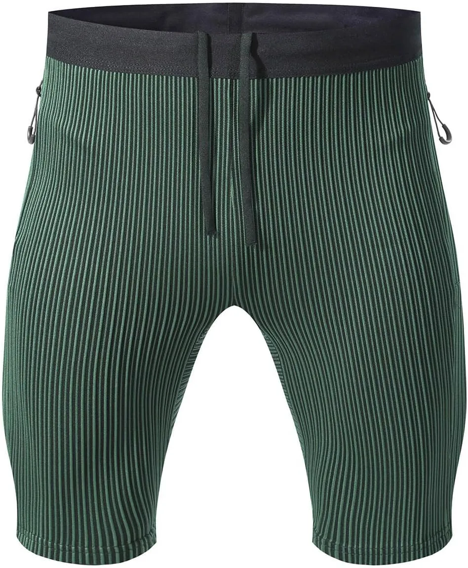 Men's Stripe Performance Compression Stretch Workout Shorts Quick Dry Running Gym Athletic Shorts with Zip Pockets