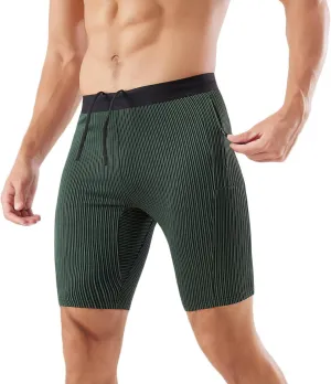 Men's Stripe Performance Compression Stretch Workout Shorts Quick Dry Running Gym Athletic Shorts with Zip Pockets