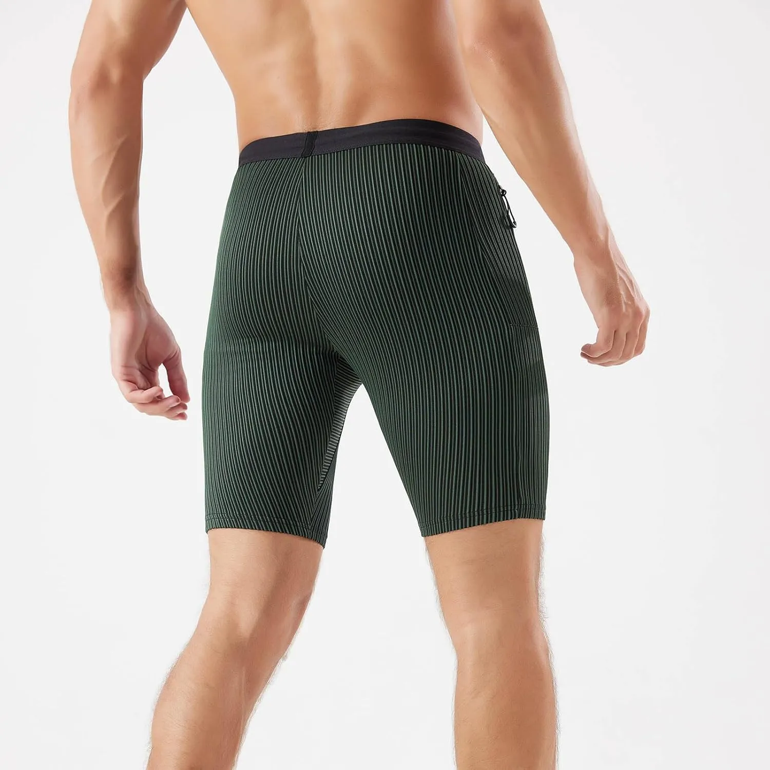 Men's Stripe Performance Compression Stretch Workout Shorts Quick Dry Running Gym Athletic Shorts with Zip Pockets