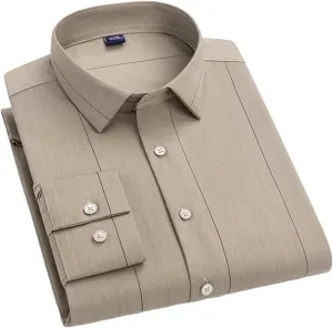 Men's Striped Elastic Formal Shirt Business Casual Regular Fit Long Sleeve Button Down Shirt