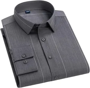 Men's Striped Elastic Formal Shirt Business Casual Regular Fit Long Sleeve Button Down Shirt