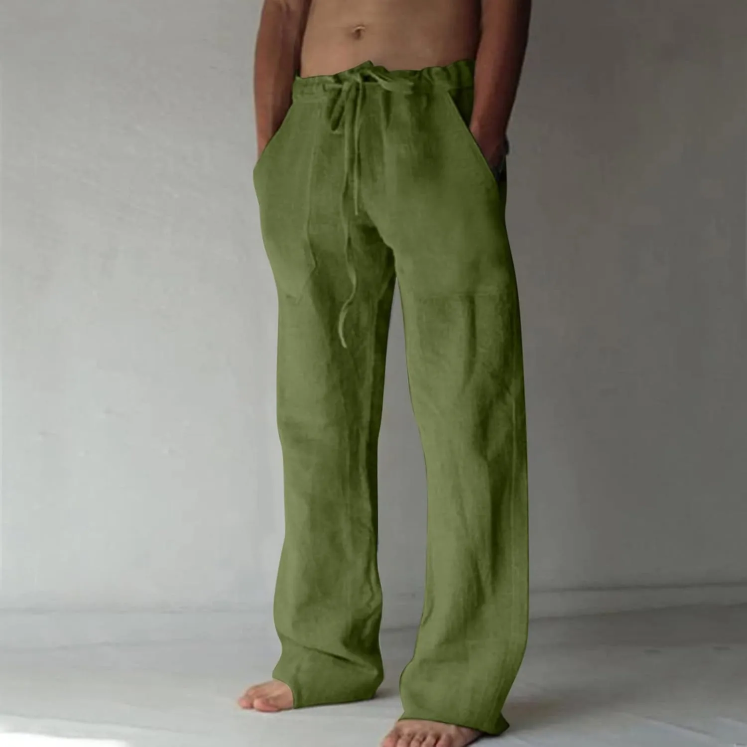 Men's Summer Cotton Linen Pants Solid Casual Drawstring Pant 2025 New Beach Vacation Trousers Business Work Clothes