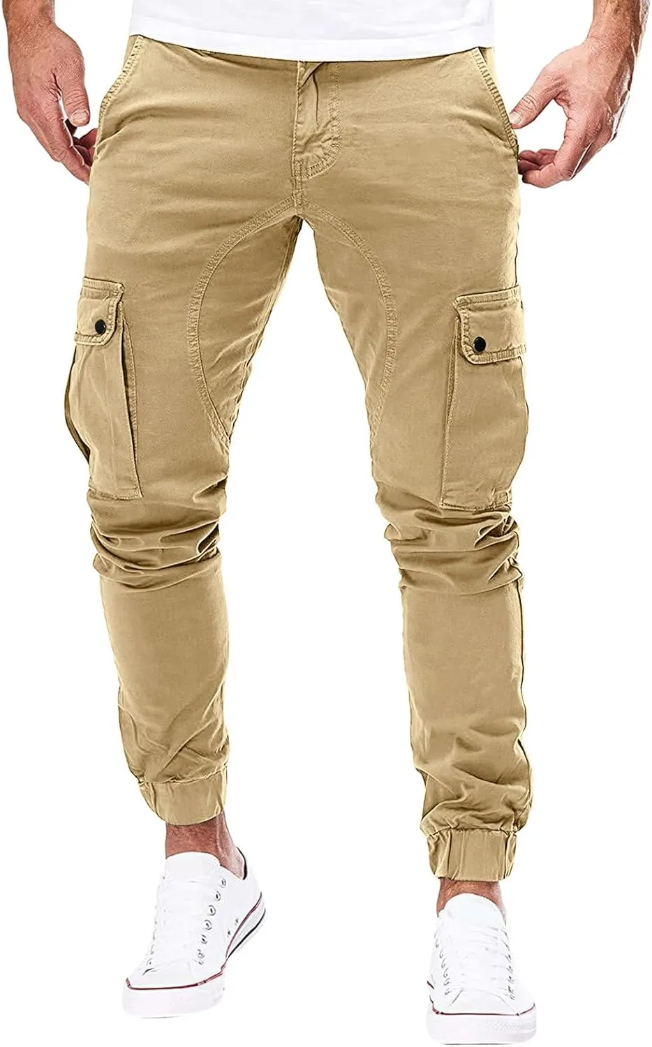 Mens Sweatpants Golf Pants Men Stretch Men's Heavyweight Cargo Fleece Sweatpants Stretch Elastic Waist Jogger Trouser