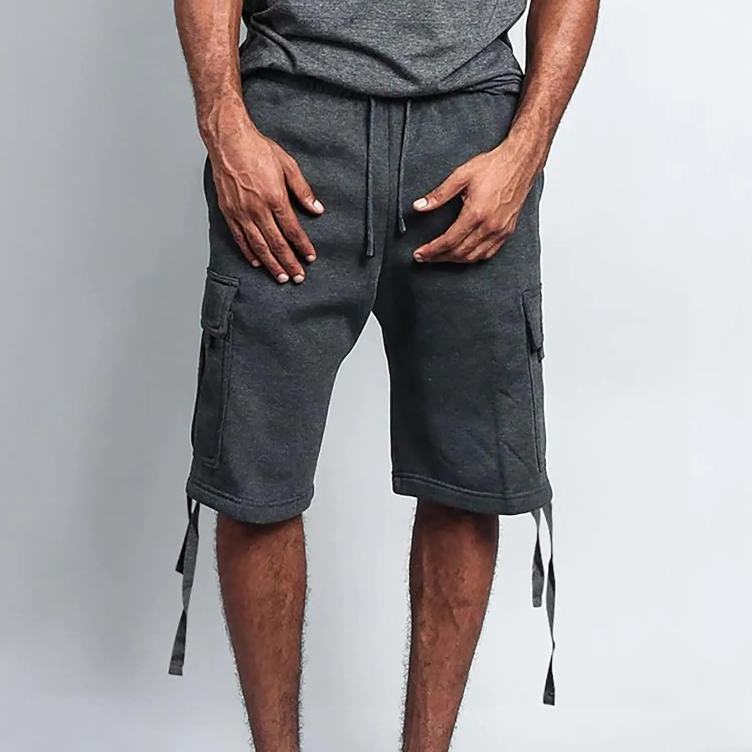 Mens Tactical Cargo Long Shorts 3/4 Casual Hiking Capri Pants Below Knee Length Multi Pocket Athletic Running Shorts