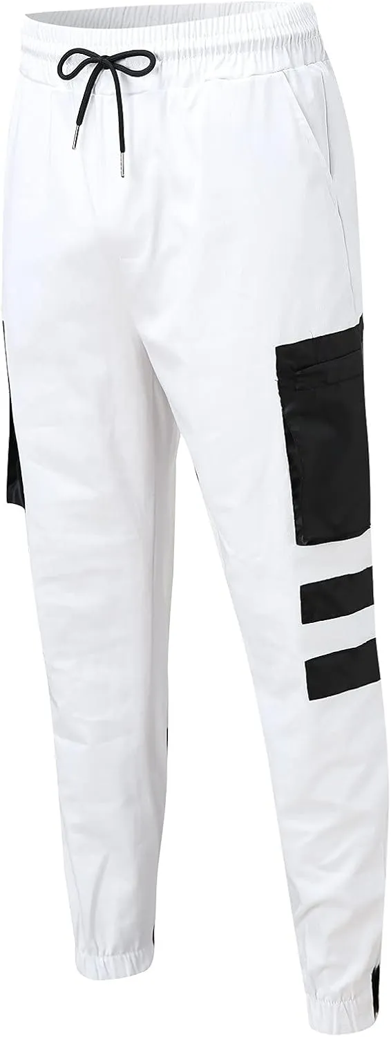Mens Workout Cargo Sweatpants Pockets Pant Mens Cotton Linen Pants Loose Casual Lightweight Elastic Waist Drawstring