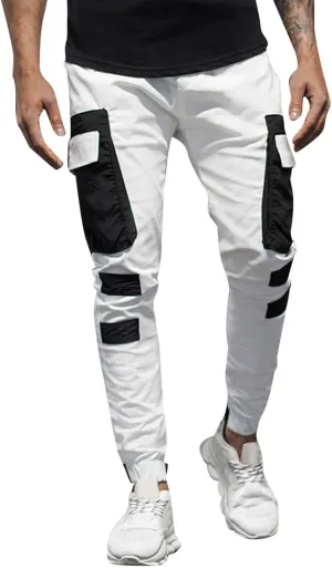 Mens Workout Cargo Sweatpants Pockets Pant Mens Cotton Linen Pants Loose Casual Lightweight Elastic Waist Drawstring