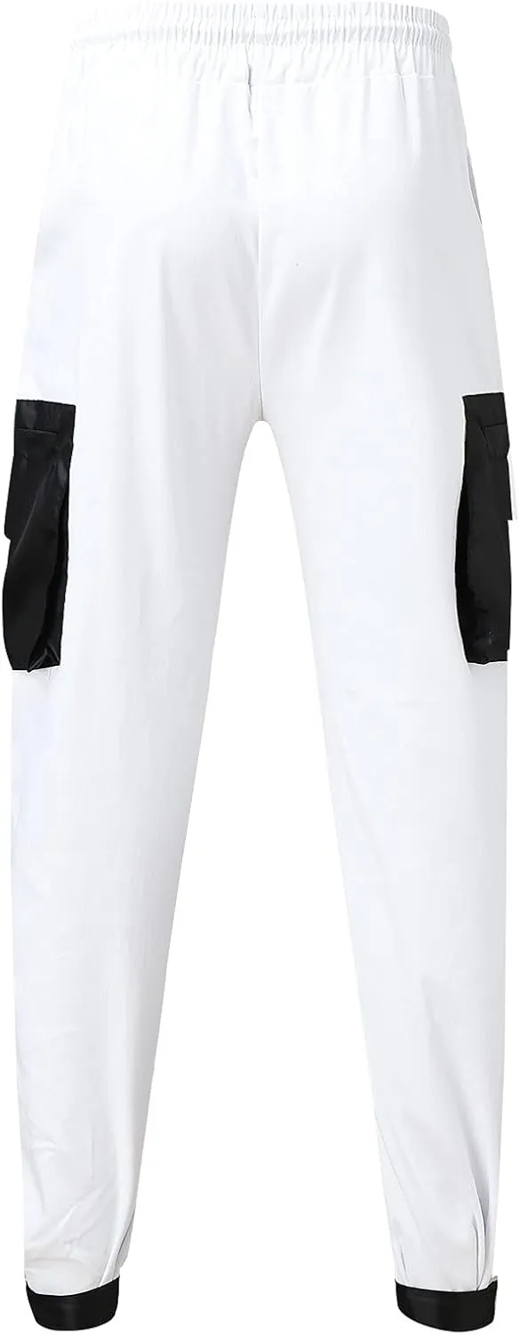 Mens Workout Cargo Sweatpants Pockets Pant Mens Cotton Linen Pants Loose Casual Lightweight Elastic Waist Drawstring