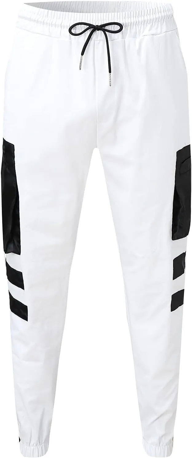 Mens Workout Cargo Sweatpants Pockets Pant Mens Cotton Linen Pants Loose Casual Lightweight Elastic Waist Drawstring