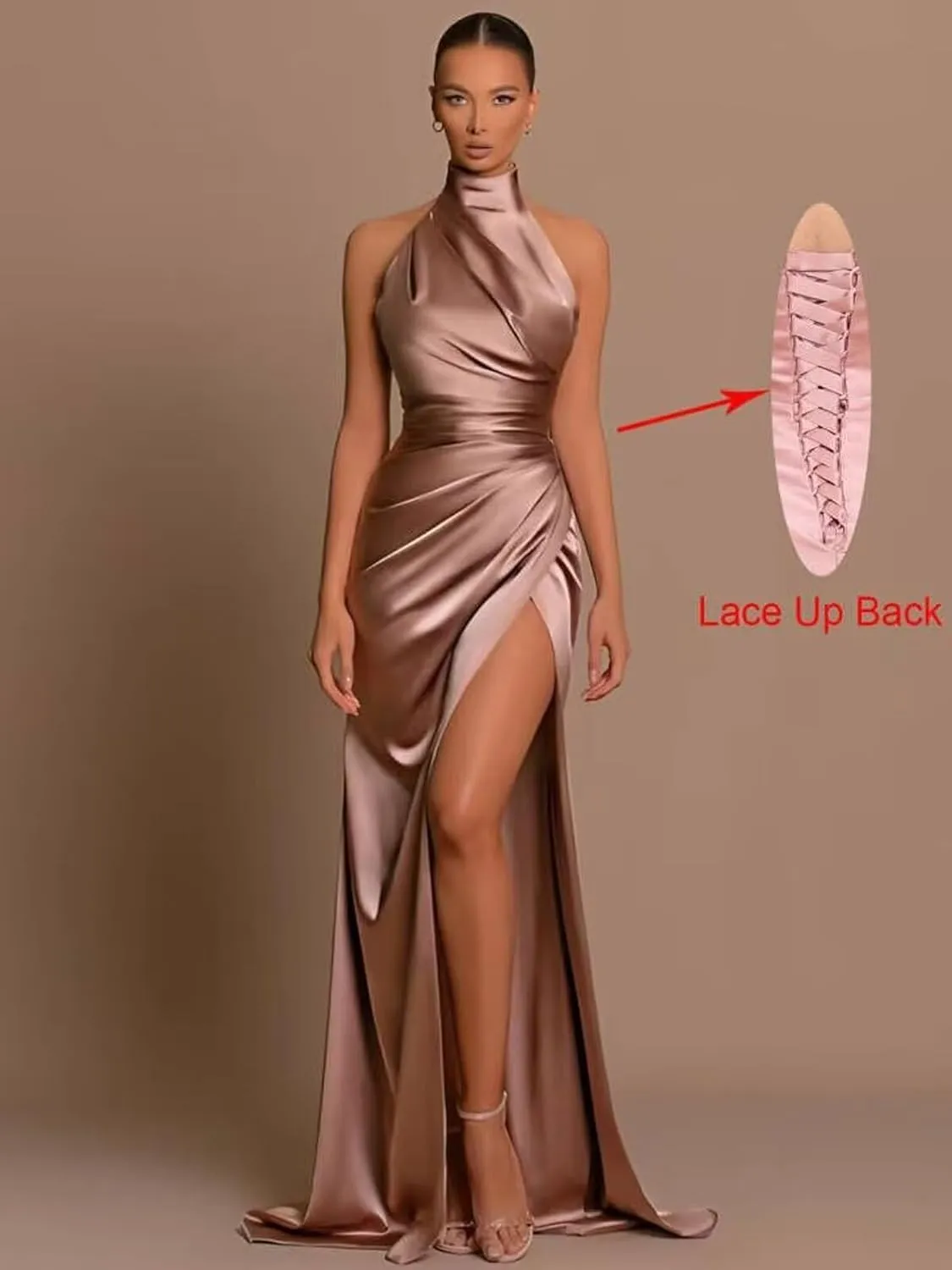Mermaid Halter Bridesmaid Dresses Long Satin Prom Dress for Women with Slit Evening Formal Gown