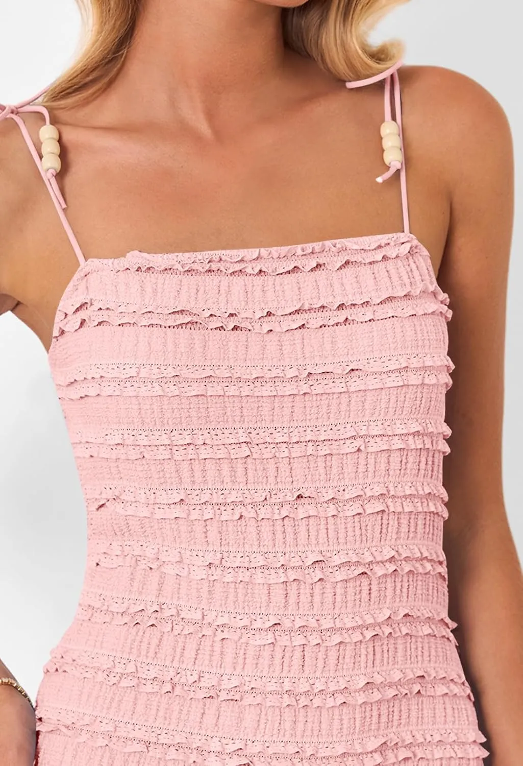 MEROKEETY Women's Summer Spaghetti Strap Sleeveless Bodycon Backless Textured Wedding Guest Cocktail Dress