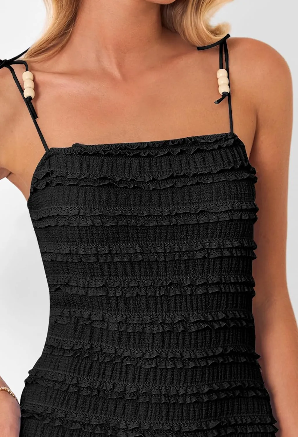 MEROKEETY Women's Summer Spaghetti Strap Sleeveless Bodycon Backless Textured Wedding Guest Cocktail Dress