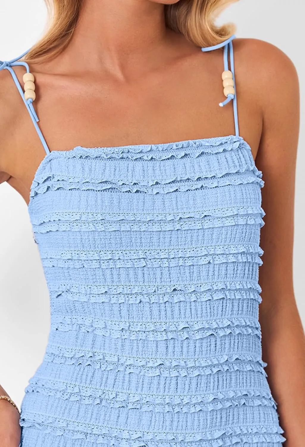 MEROKEETY Women's Summer Spaghetti Strap Sleeveless Bodycon Backless Textured Wedding Guest Cocktail Dress