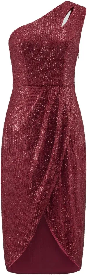 MISSCHEN Women's One Shoulder Sequin Sparkly Glitter Wrap Midi Cocktail Dress