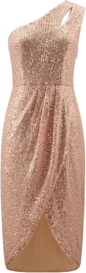 MISSCHEN Women's One Shoulder Sequin Sparkly Glitter Wrap Midi Cocktail Dress