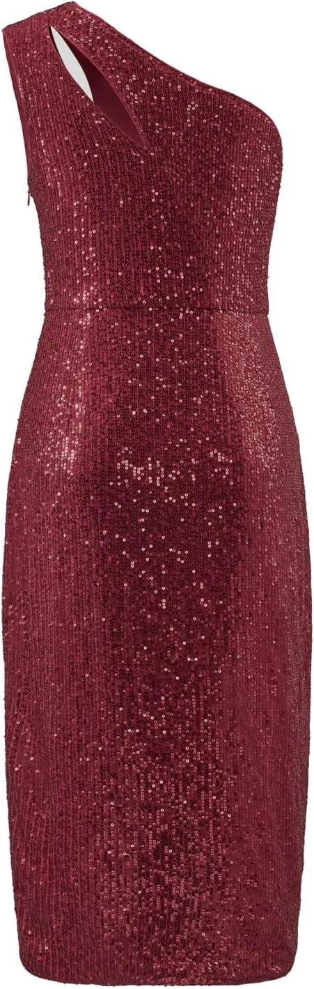 MISSCHEN Women's One Shoulder Sequin Sparkly Glitter Wrap Midi Cocktail Dress