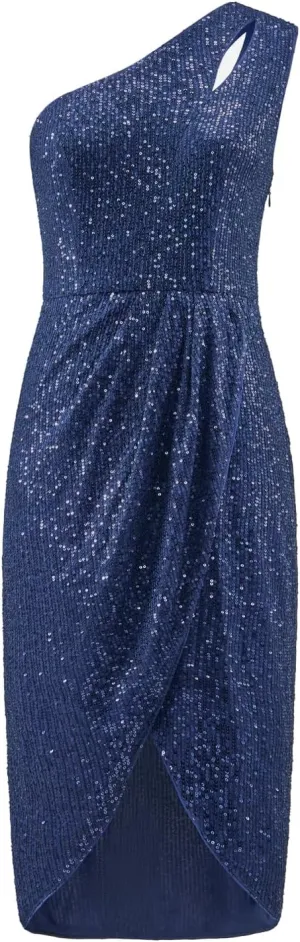 MISSCHEN Women's One Shoulder Sequin Sparkly Glitter Wrap Midi Cocktail Dress