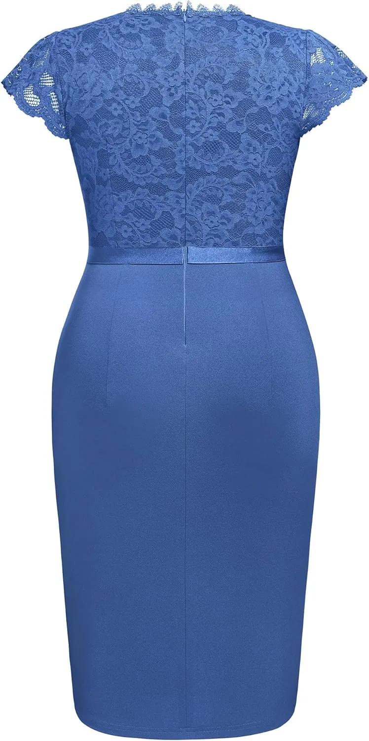 Miusol Women's Plus Size Floral Lace Contrast Ruffles Split Evening Cocktail Dress