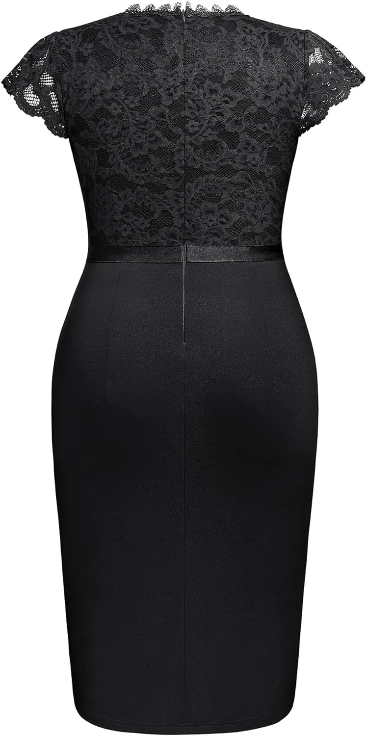 Miusol Women's Plus Size Floral Lace Contrast Ruffles Split Evening Cocktail Dress
