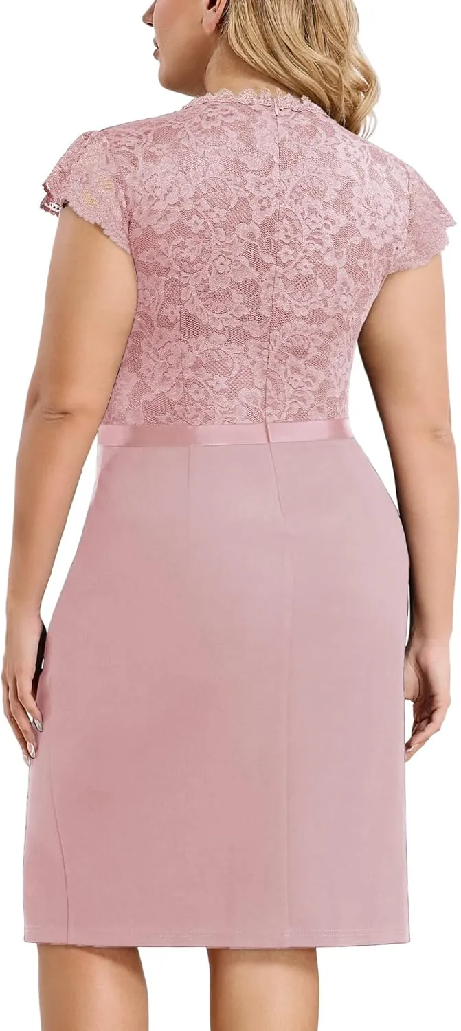 Miusol Women's Plus Size Floral Lace Contrast Ruffles Split Evening Cocktail Dress