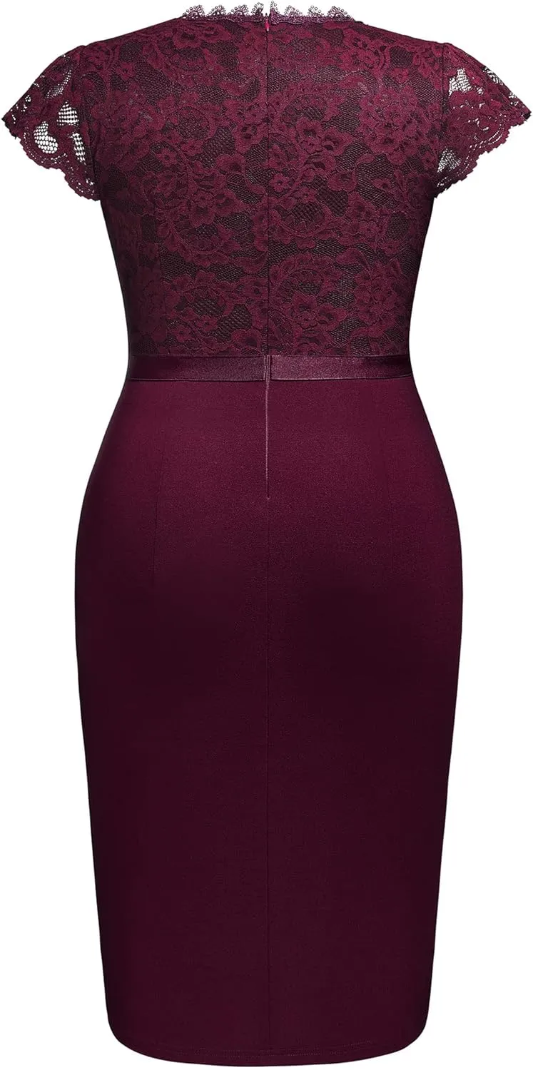Miusol Women's Plus Size Floral Lace Contrast Ruffles Split Evening Cocktail Dress