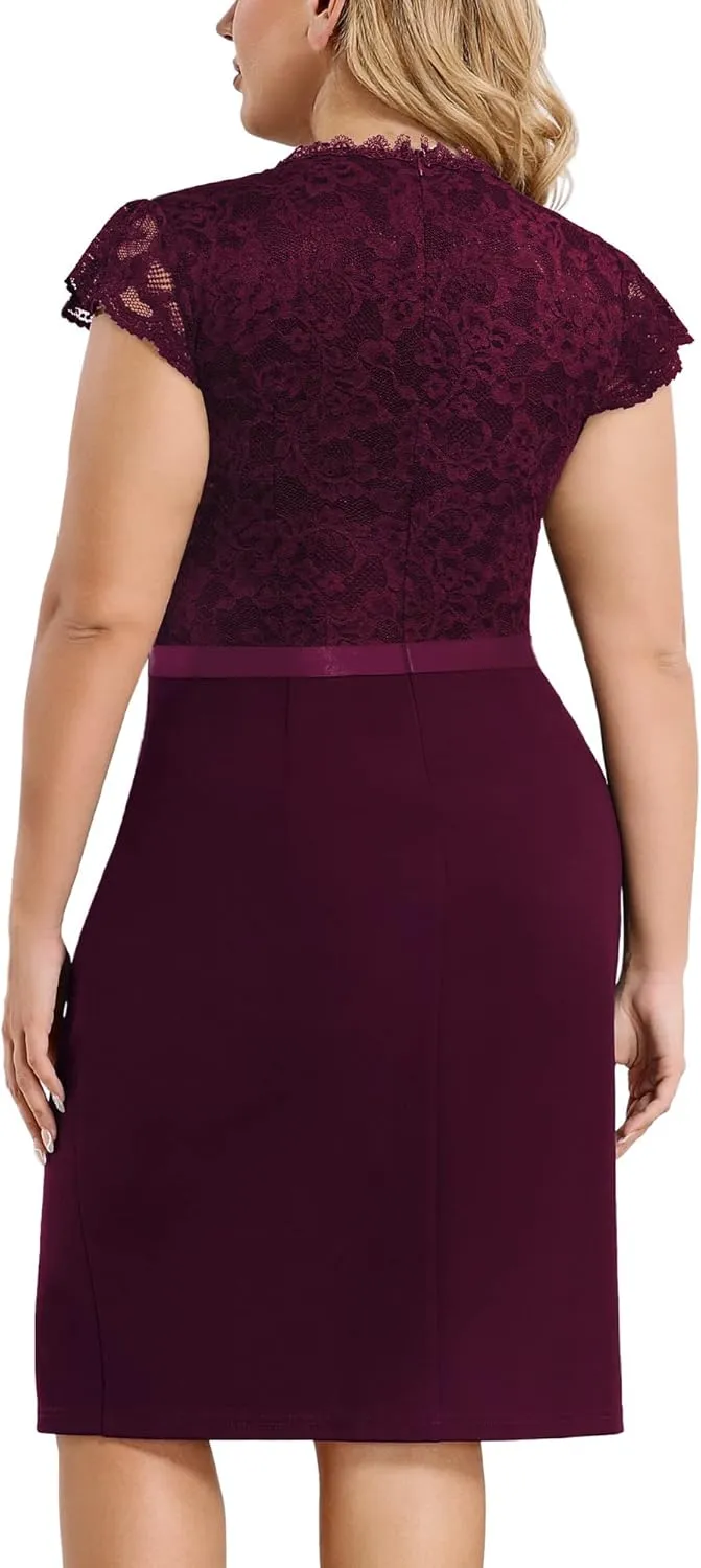 Miusol Women's Plus Size Floral Lace Contrast Ruffles Split Evening Cocktail Dress
