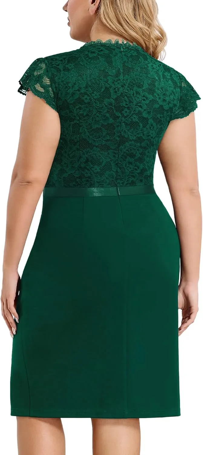 Miusol Women's Plus Size Floral Lace Contrast Ruffles Split Evening Cocktail Dress