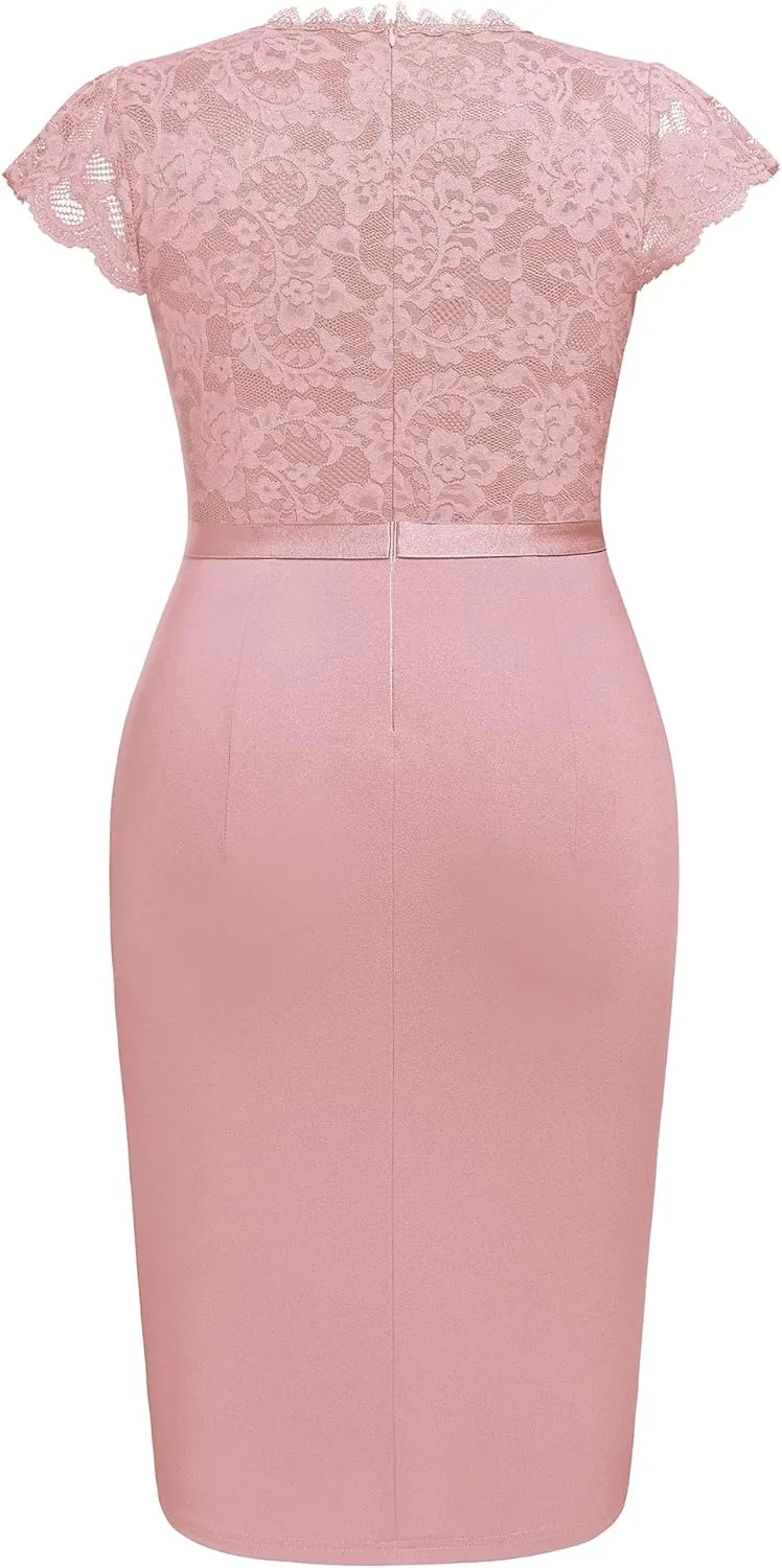 Miusol Women's Plus Size Floral Lace Contrast Ruffles Split Evening Cocktail Dress