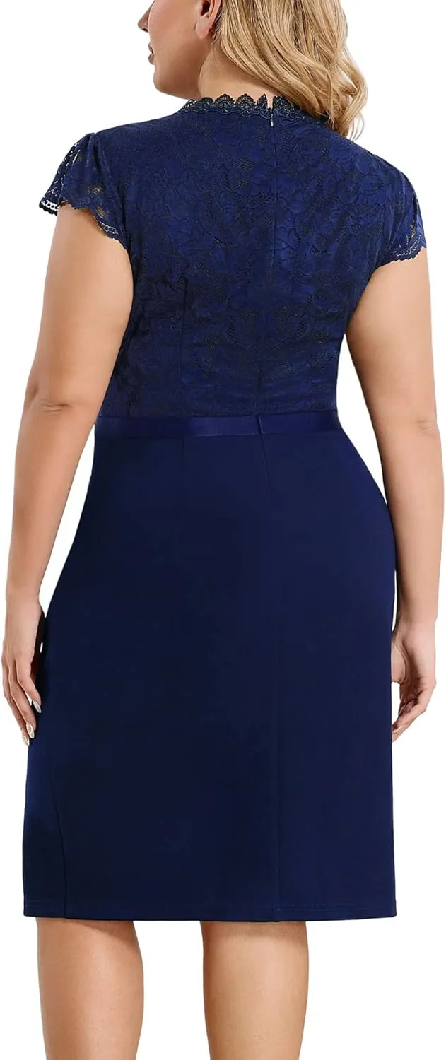 Miusol Women's Plus Size Floral Lace Contrast Ruffles Split Evening Cocktail Dress