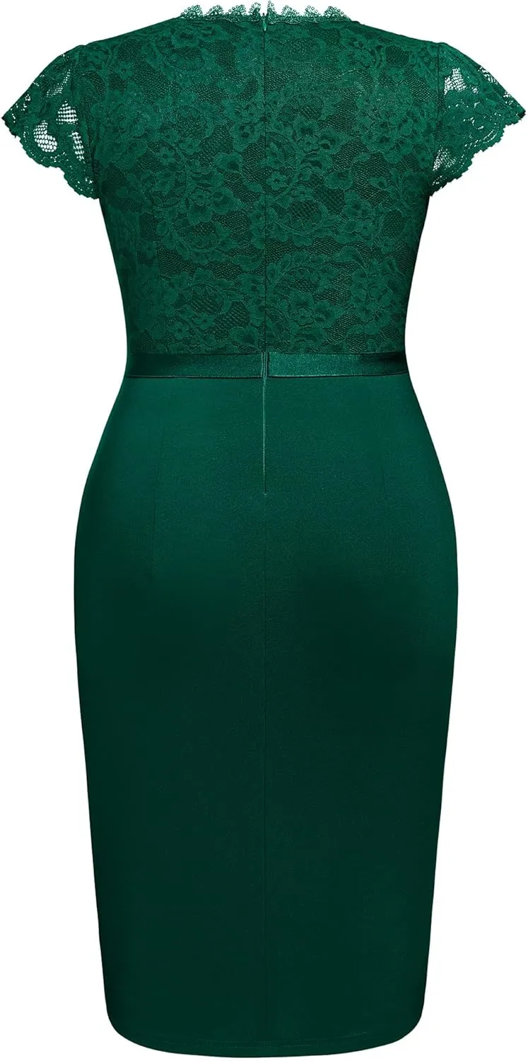 Miusol Women's Plus Size Floral Lace Contrast Ruffles Split Evening Cocktail Dress