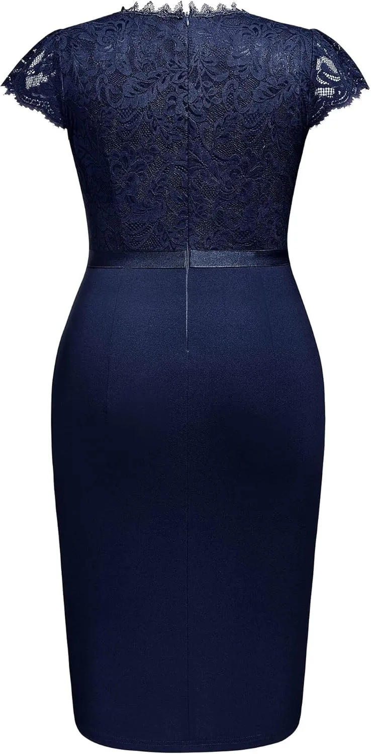 Miusol Women's Plus Size Floral Lace Contrast Ruffles Split Evening Cocktail Dress