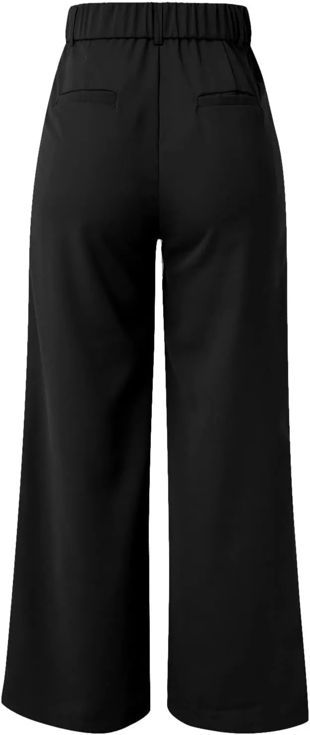 Mmoneyake Women's Formal Pants High Waist Casual Wide Leg Pants Work Office Palazzo Pants Straight Long Trousers with Pockets