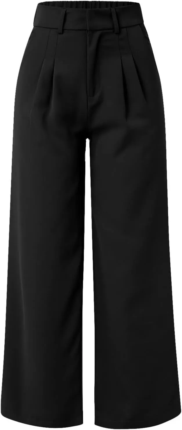 Mmoneyake Women's Formal Pants High Waist Casual Wide Leg Pants Work Office Palazzo Pants Straight Long Trousers with Pockets