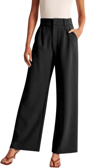 Mmoneyake Women's Formal Pants High Waist Casual Wide Leg Pants Work Office Palazzo Pants Straight Long Trousers with Pockets