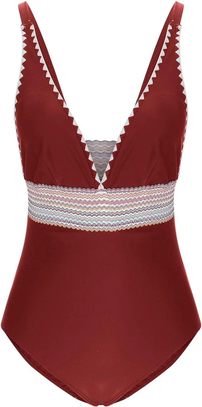 NATHGAM One Piece Swimsuit Women Tummy Control Swimsuits Color Block Criss Cross Back Bathing Suit High Waisted Swimwear