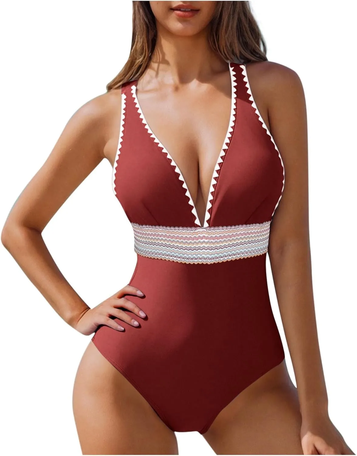 NATHGAM One Piece Swimsuit Women Tummy Control Swimsuits Color Block Criss Cross Back Bathing Suit High Waisted Swimwear