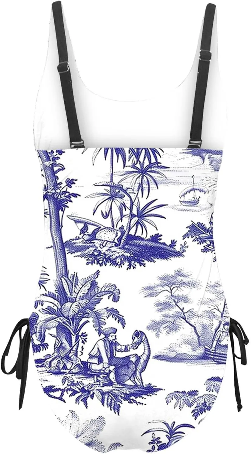One Piece Swimsuit for Women Summer Fashion Print Bathing Suit 2025 Tummy Control Crewneck Bikini Vacation Beach Sets