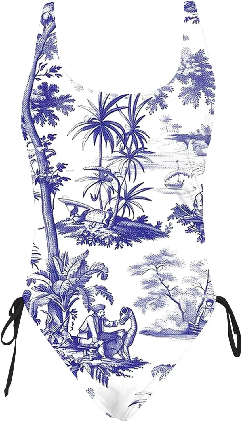 One Piece Swimsuit for Women Summer Fashion Print Bathing Suit 2025 Tummy Control Crewneck Bikini Vacation Beach Sets