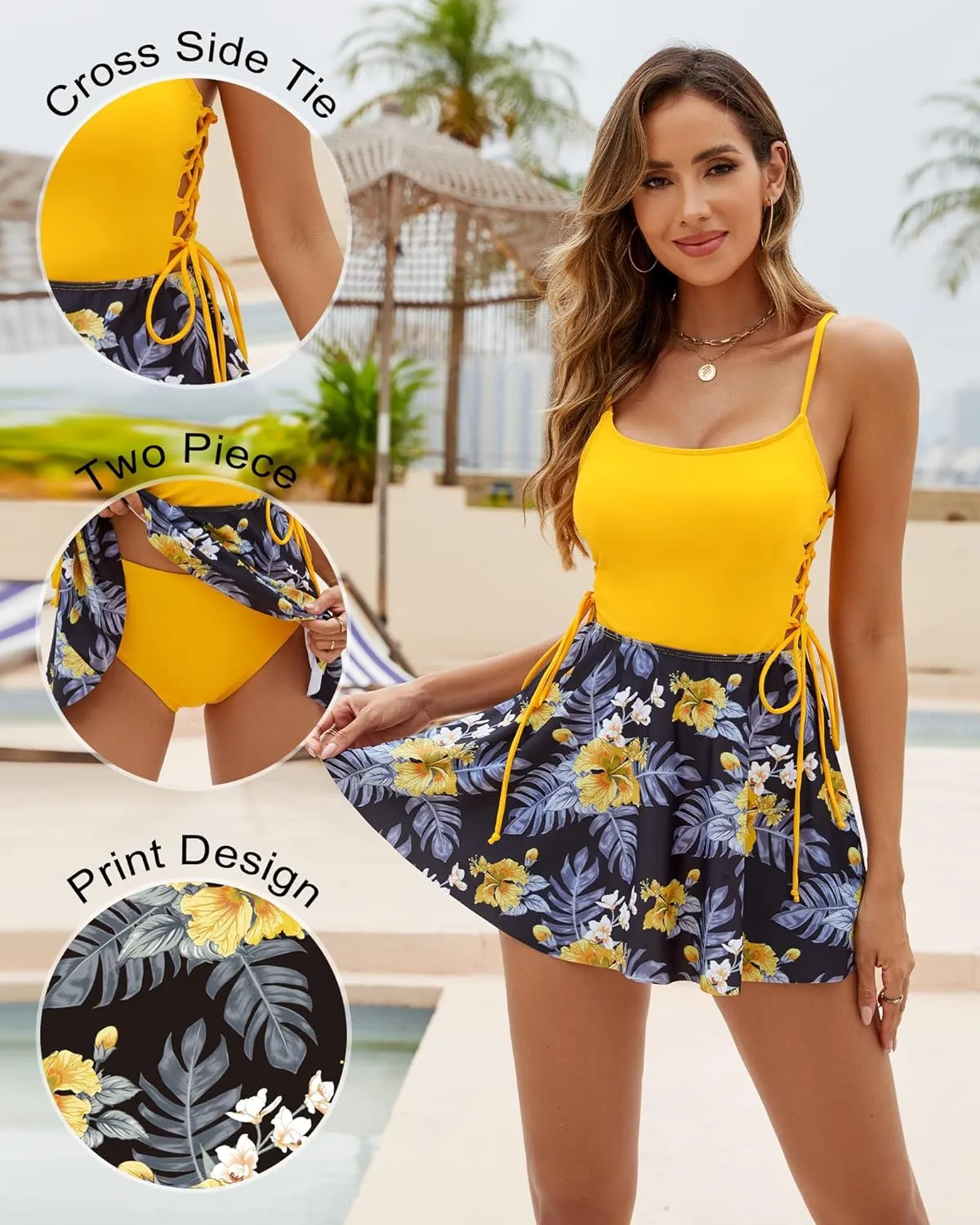 One Piece Swimsuit Women Tummy Control Bathing Suit Floral Modest Swim Suits Dress with Skirt 2025 Teens Tankini